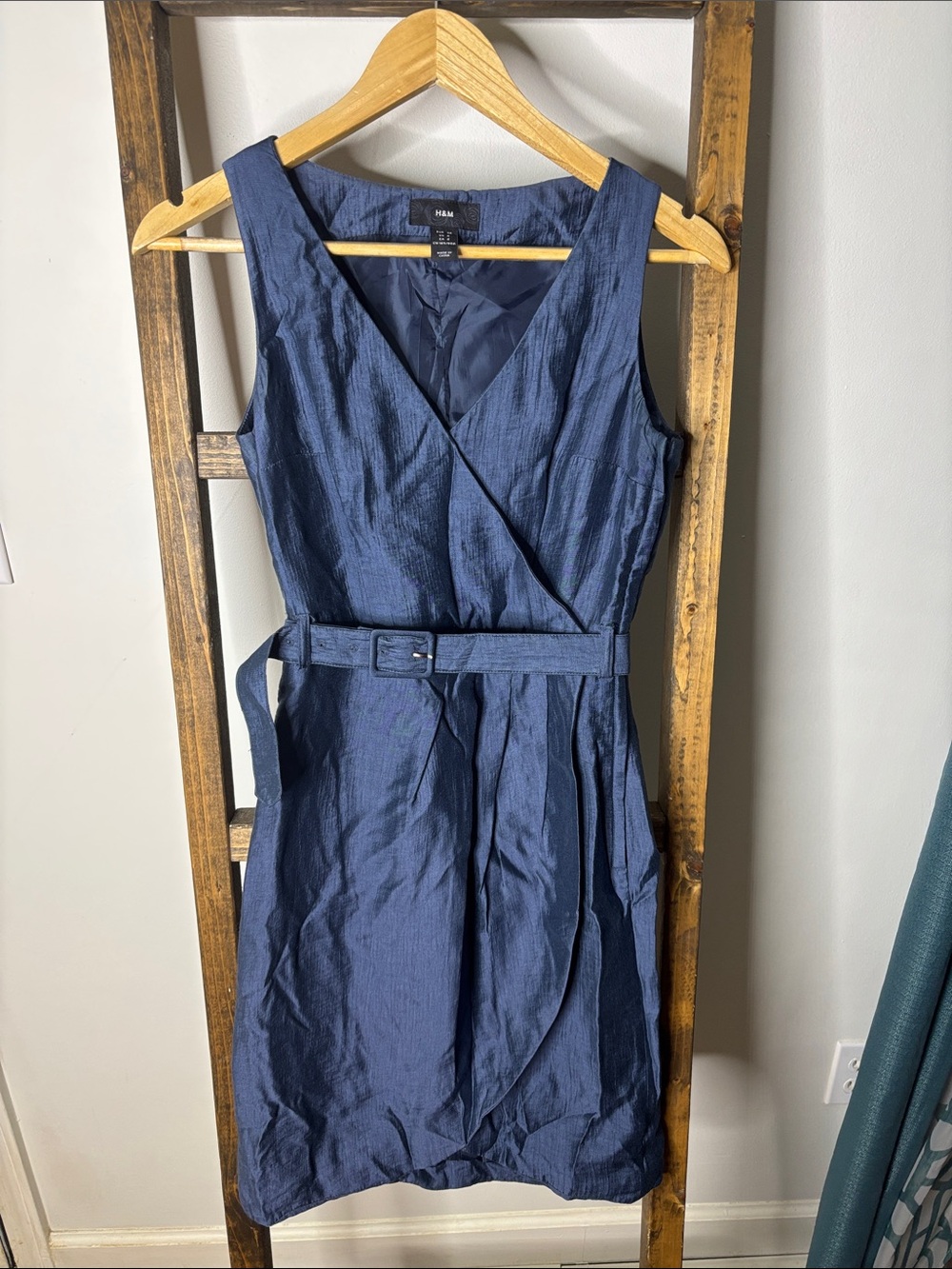 H&M Deep Blue Sleeveless Wrap Belted Dress Size 4